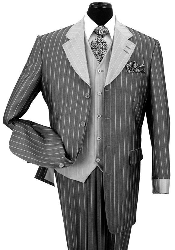 Men’s 3 piece Luxurious striped Suit With Pants & Vest Color Black Size 38R~56L