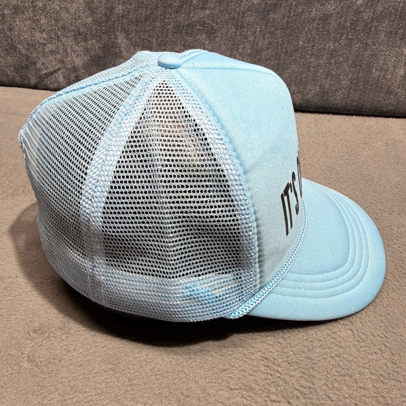 Its Only Money Light Blue Trucker Hat Mesh Back Snapback Slogan Cap