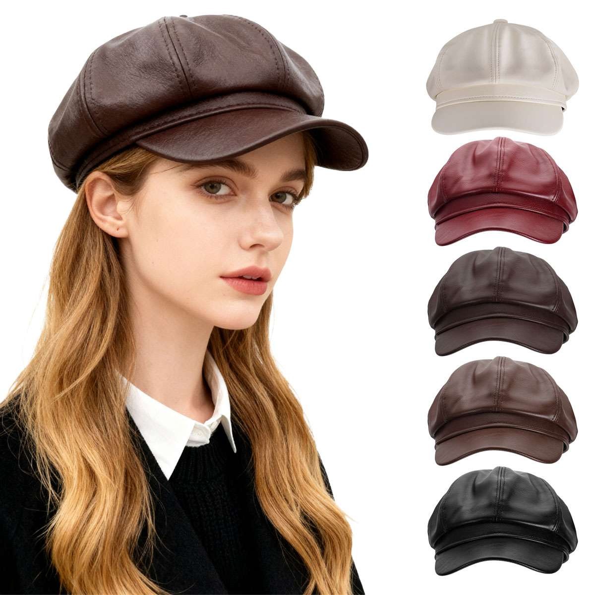 Fashion Women Men PU Leather Baker Boy Peaked Cap Newsboy Hat Visor Cap Hats NEW