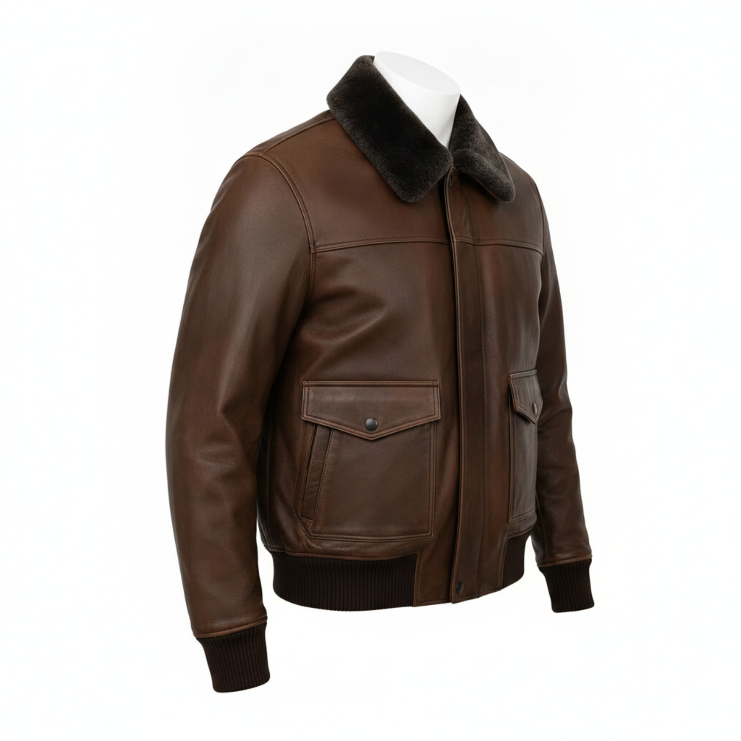 Mens Brown Real Leather Bomber Jacket G-1 Flight Pilot Winter Coat Fur Collar