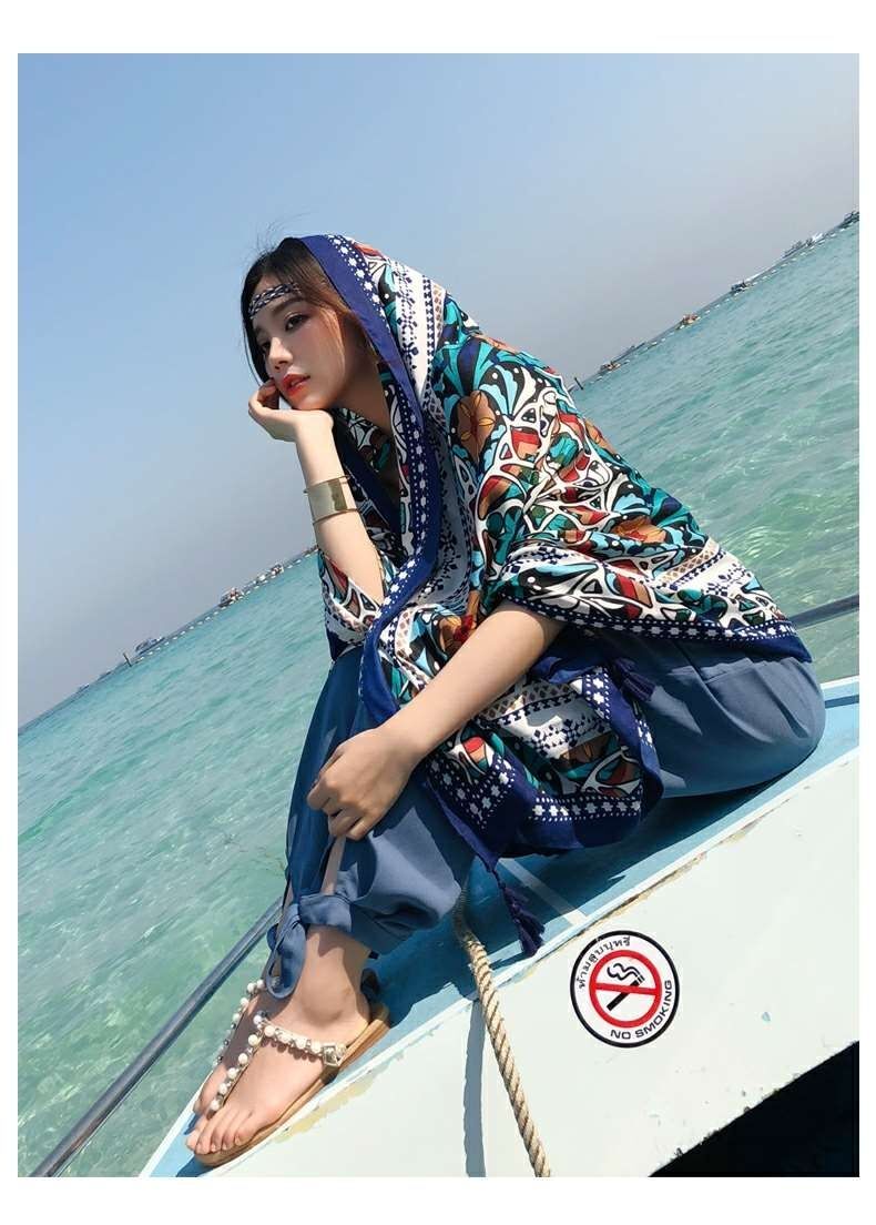 Beach Sun Protection Scarf Cotton Linen Shawl Wrap Long Cover Up Women Summer