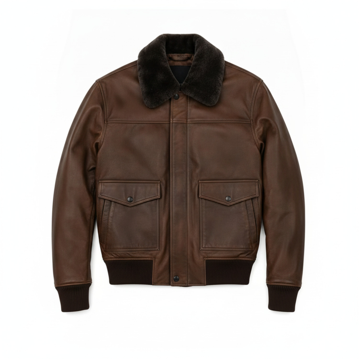 Mens Brown Real Leather Bomber Jacket G-1 Flight Pilot Winter Coat Fur Collar