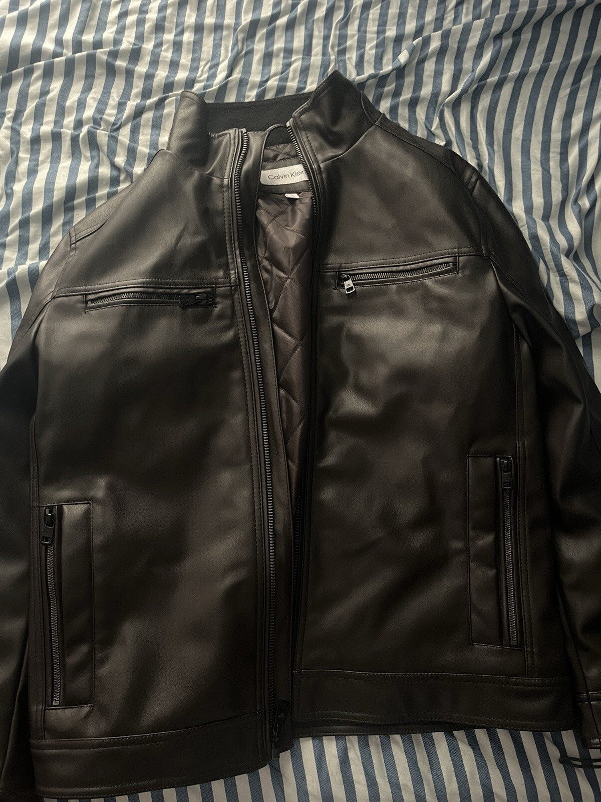 Men’s Calvin Klein Genuine Leather Brown Jacket, Size Large