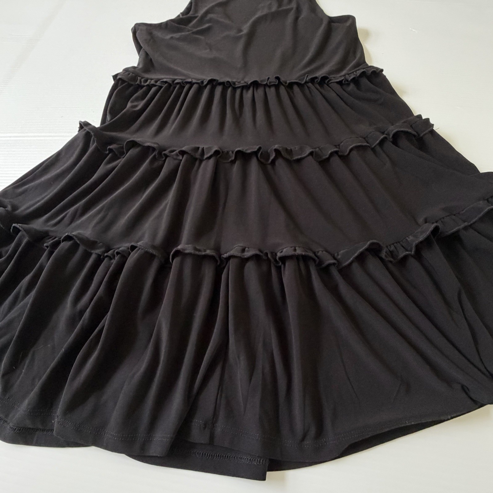 TOMMY HILFIGER Size 8 Dress Black Tiered Ruffles Sleeveless Stretch Knit Capsule