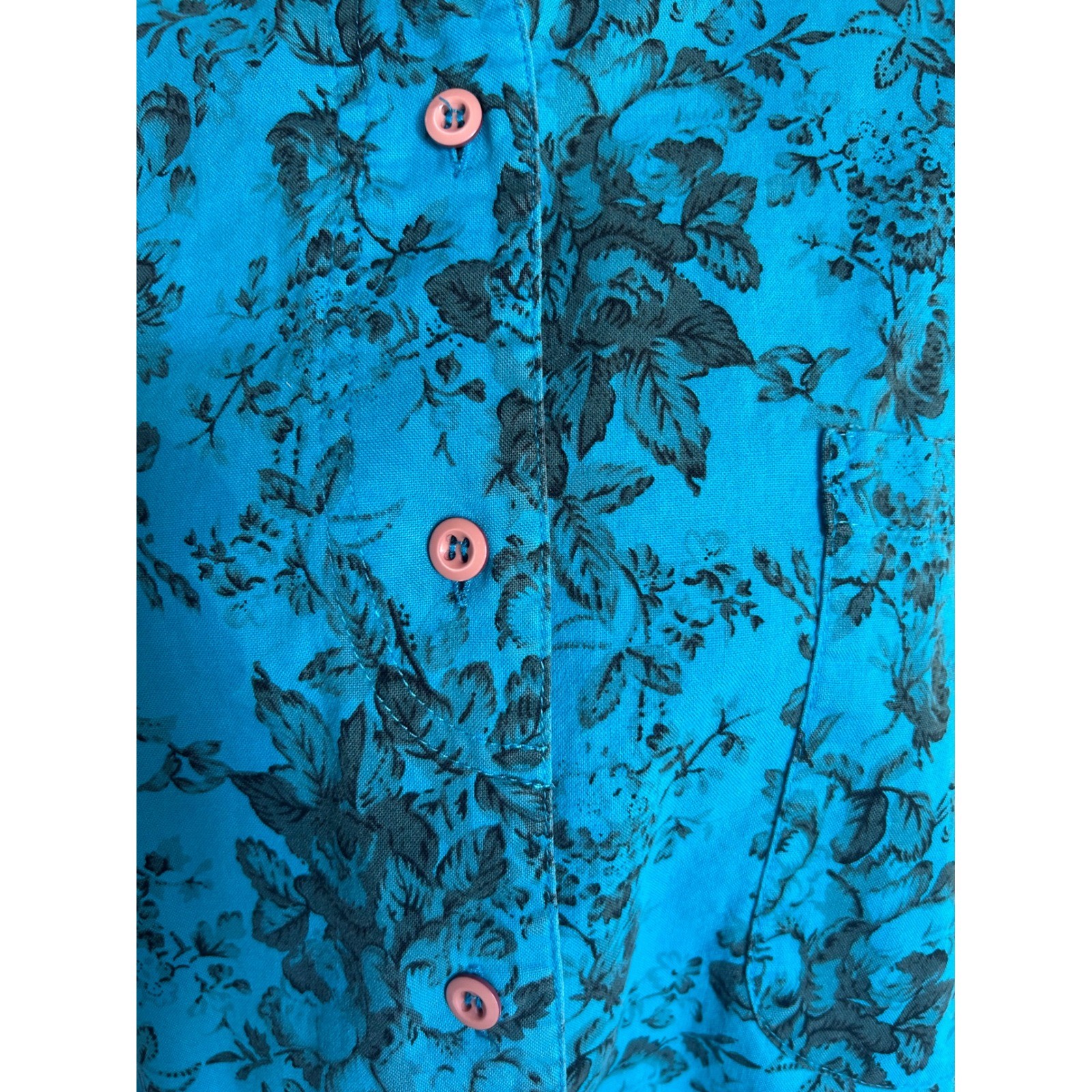 Emanuelle Vintage top Turquoise Floral, cotton, Boho, cottage core, retro. A85.