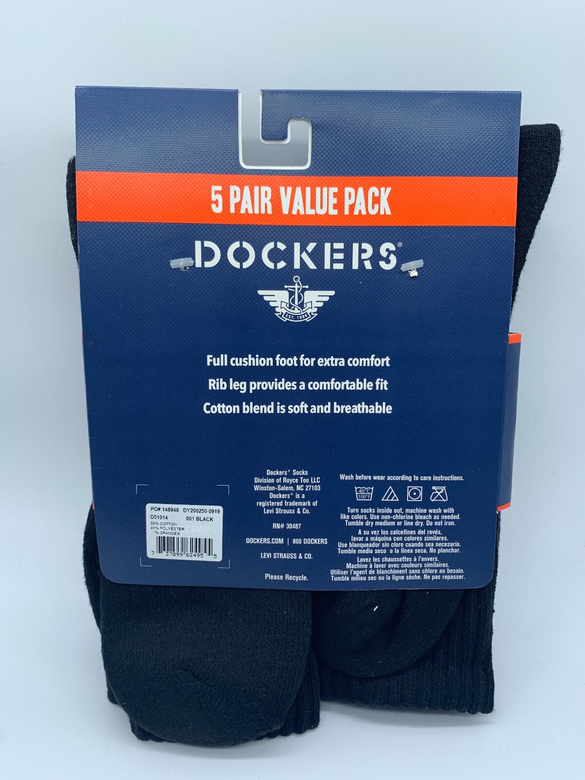 NEW 5 PAIR PACK DOCKERS SMART 360 FLEX MENS SPORT CREW SOCKS BLACK SIZE 6-12