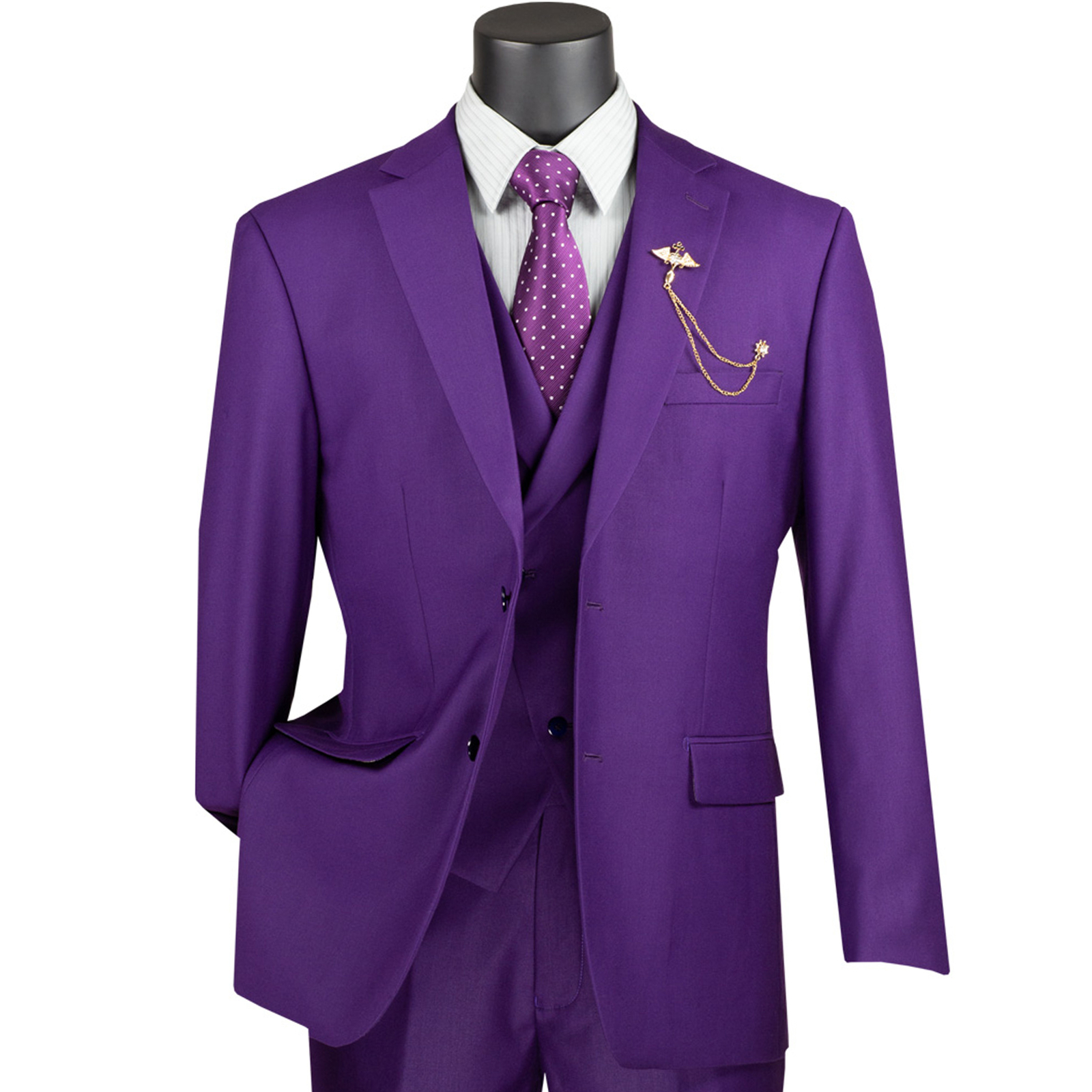 VINCI Men’s Purple 3-Piece Modern Fit Suit w/ Adjustable Waist – NEW