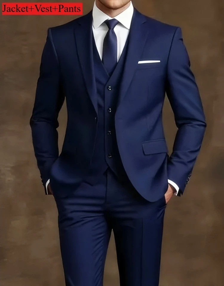 Men’s 3-Piece Slim Fit Suit Set Formal Wedding Business Party Blazer Vest Pant