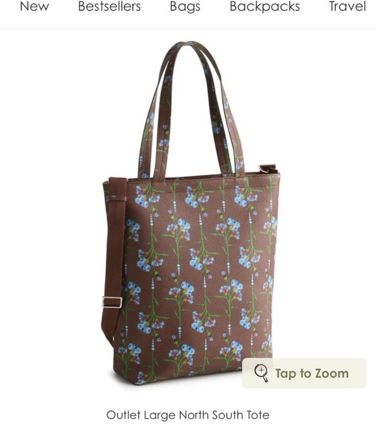 NWT Outlet Large North South Tote in Faux Leather Bachelor Button Dot Floral