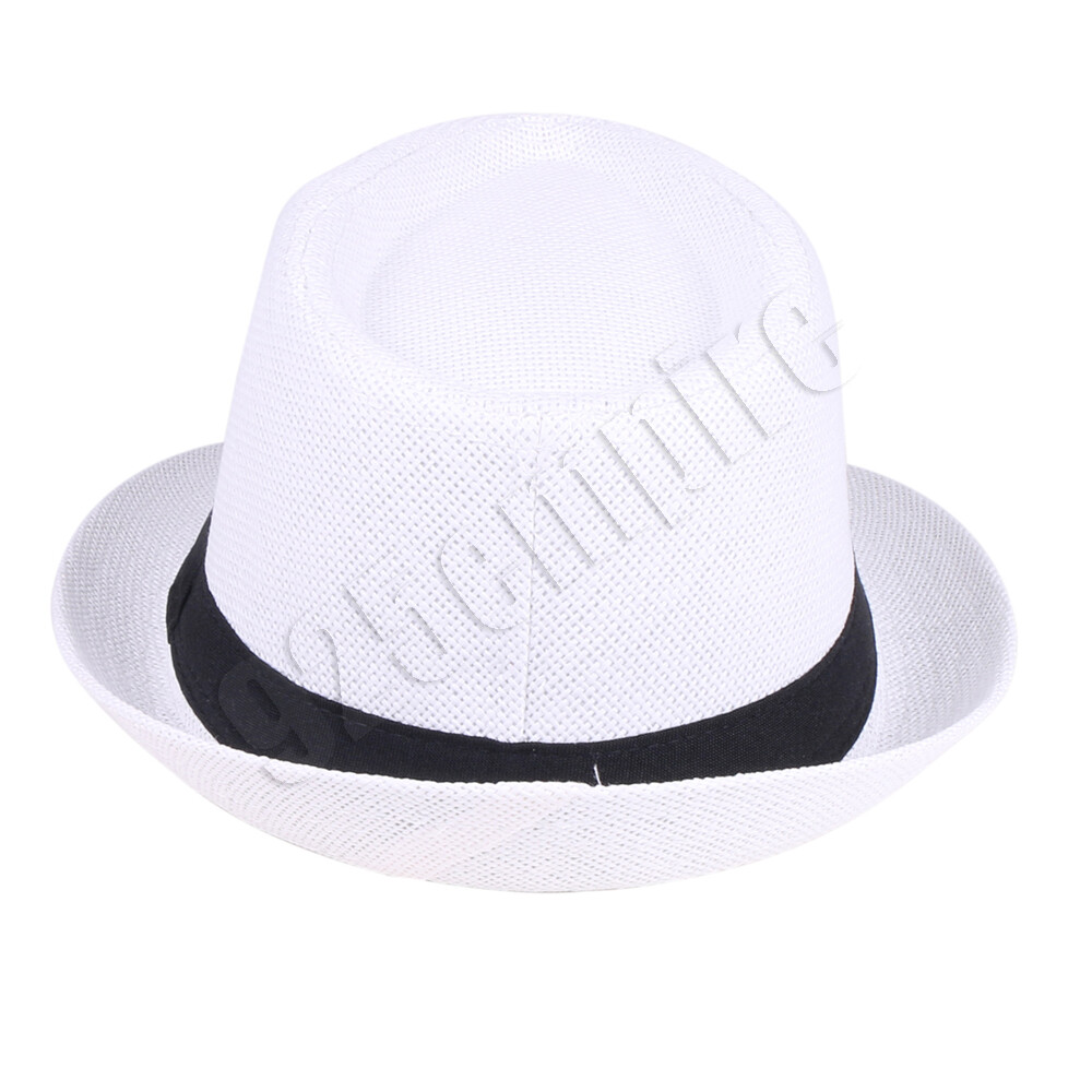 Women Men’s Short Brim Straw Fedora Hat Trilby Cuban Panama Summer Beach
