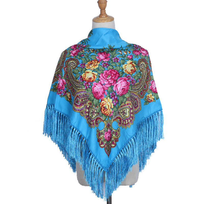 Ethnic Style Shawl Print Square Scarf Cotton Scarf Retro Tassel Shawl Women