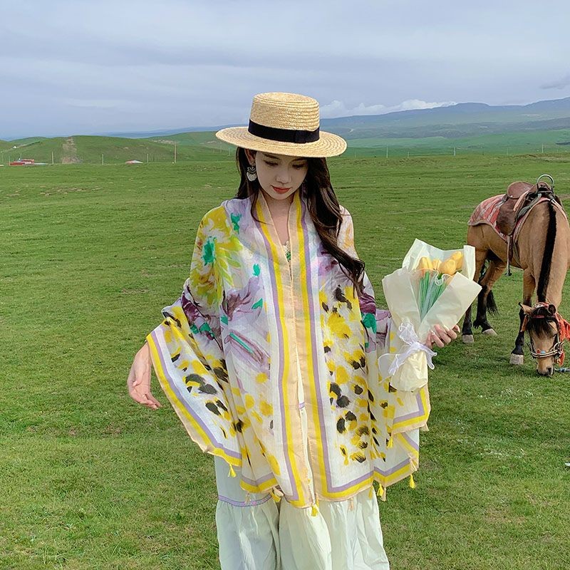 Boho Cotton Linen Scarf Shawl Wrap Ethnic Style Sun Protection Travel Headwear