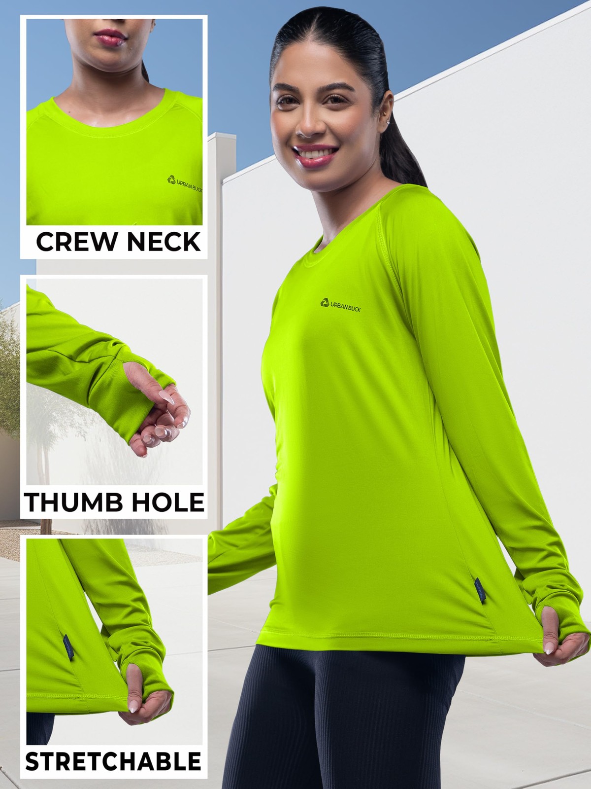 Women Thumb Hole Long Sleeve Shirt Neon Athletic Workout Activewear Top