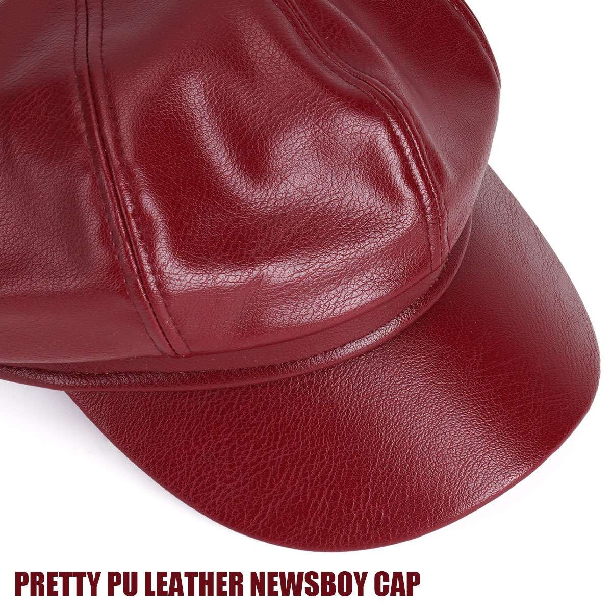 Fashion Women Men PU Leather Baker Boy Peaked Cap Newsboy Hat Visor Cap Hats NEW