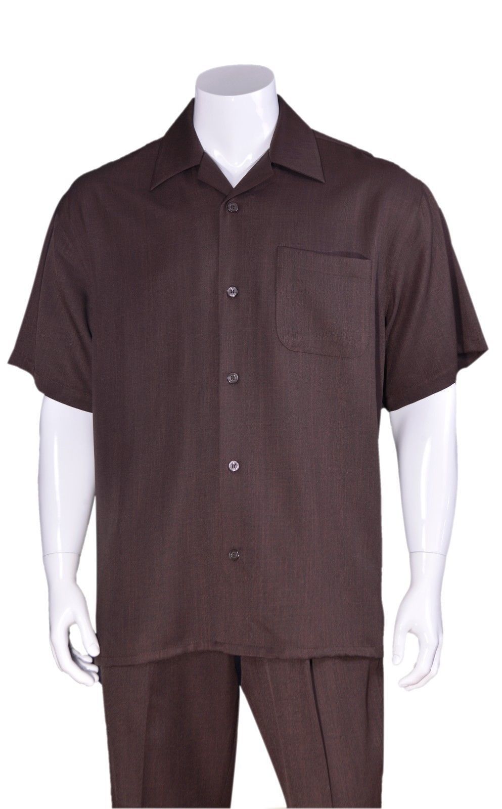 New Men’s 2pc Walking Suit Short Sleeve Casual Shirt & Pants Set Solid M2954 .