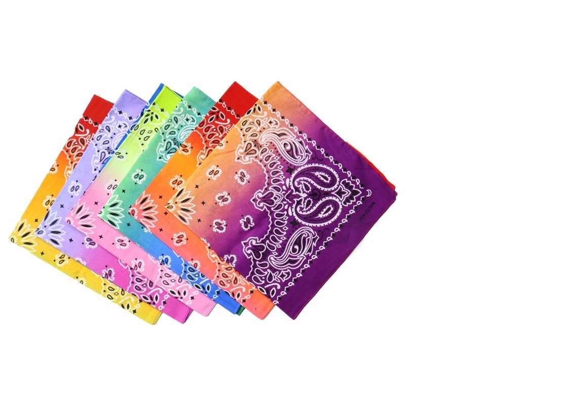 6-12 Double Sided Tie Dye Paisley Print Bandana 100% COTTON Handkerchief 22x 22