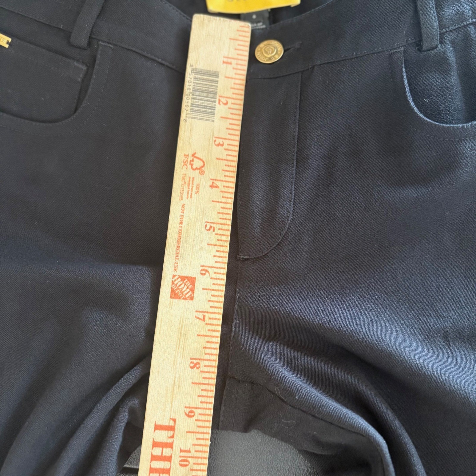 St John Black Bootcut Knit Pants Size 6 Gold Studded Back Pocket Glam Old Money