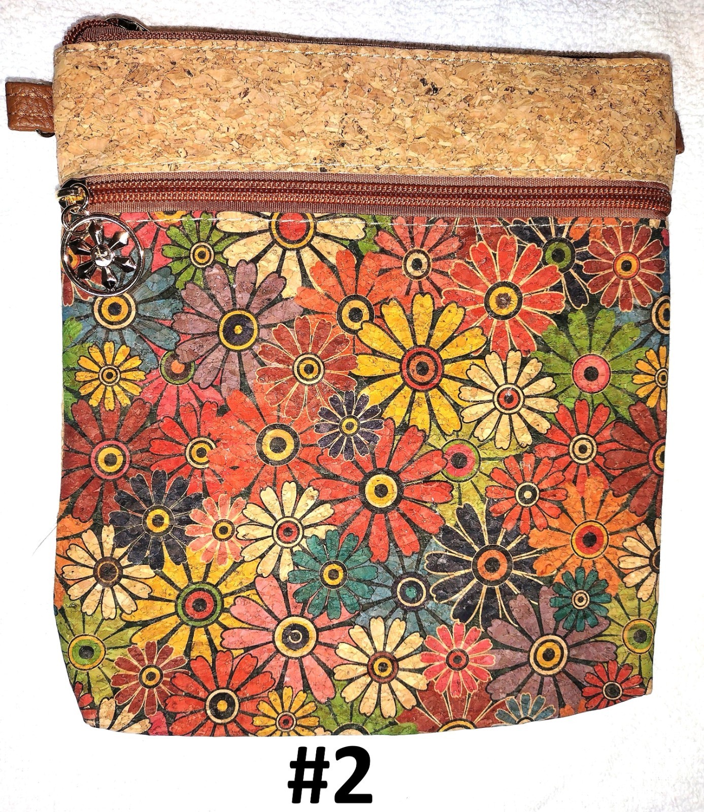 Crossbody Vertical Eco-Friendly Cork Bag, Double Zipper Pockets.