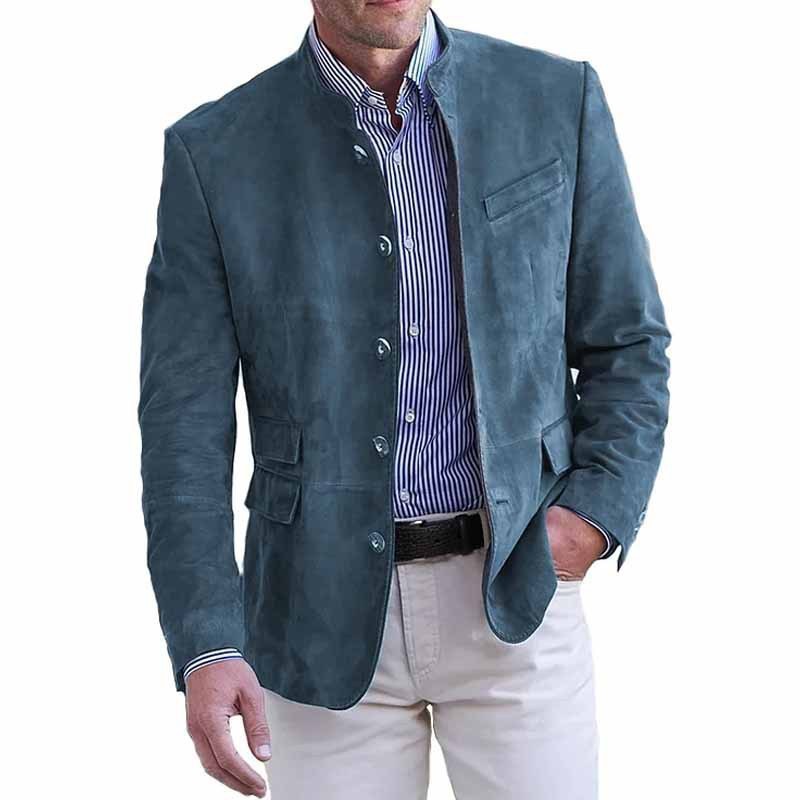 Stylish Suede Leather Blazer Men Four Button Classic Coat Vintage Jacket