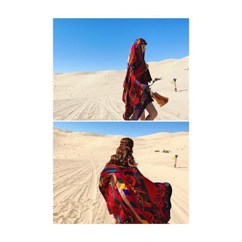 Boho Red Cotton Linen Scarf Shawl Wrap Lightweight Cover for Summer Travel Sun