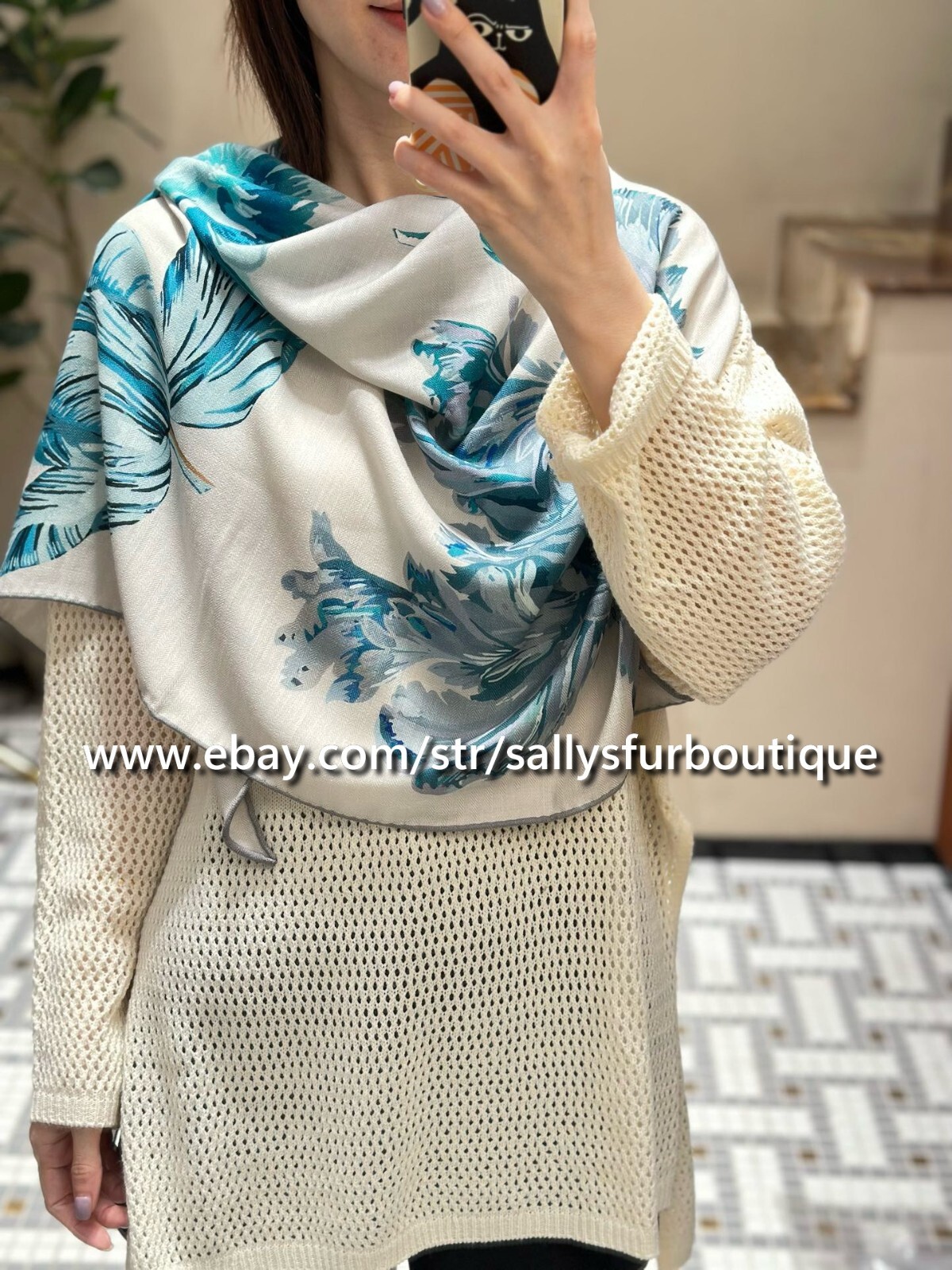 Sallys Cashmere & Silk Wrap Scarf Tulips Print 2 Face Triangle Shawl 190*90cm