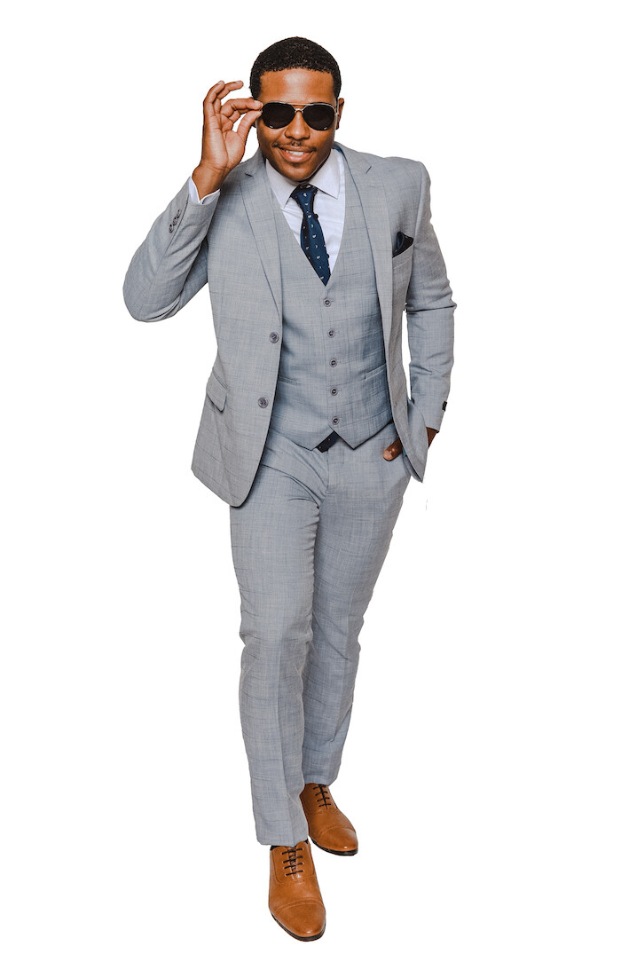 Slim Fit SILVER 3 Piece Vested 2 Button Windowpane Notch Lapel By AZARMAN 16308