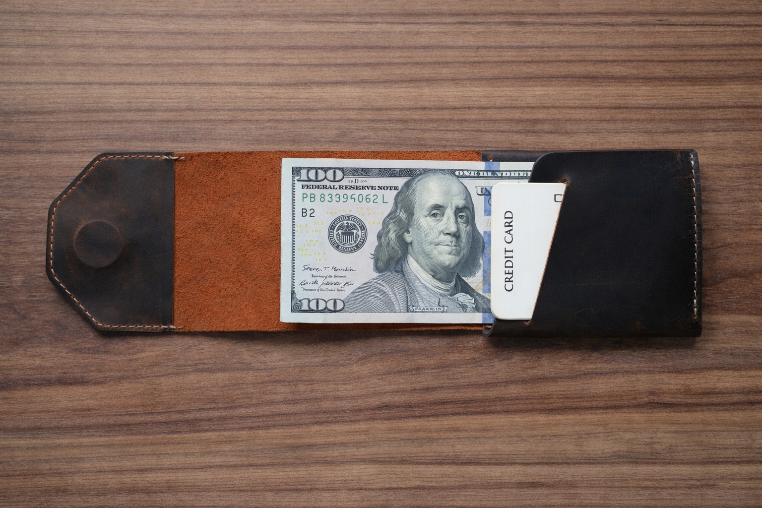 Leather Cash Wallet for Men, Slim Front Pocket Card Holder, Handmade Minimalist