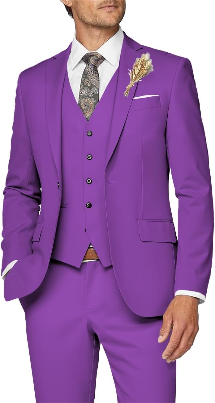 3 Piece Slim Fit Suit for Men Formal Business Wedding Prom Tuxedo Set