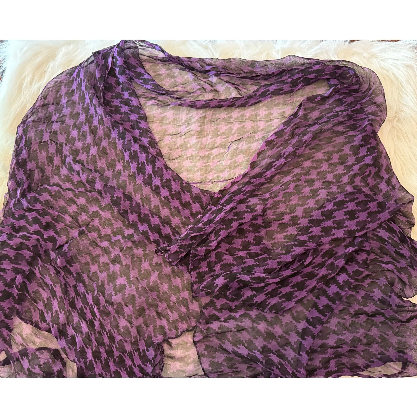 Lot of 3 Women’s Fashion Scarves Purple Houndstooth Floral Paisley Shawl Wrap