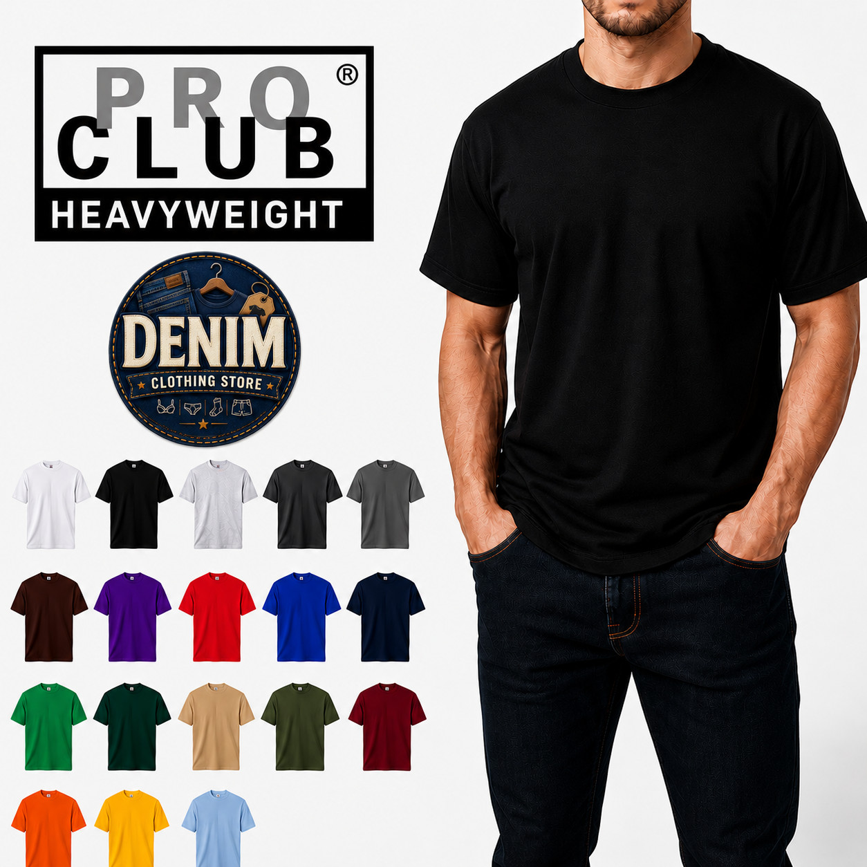 1 NEW PRO CLUB MEN’S BLANK HEAVY WEIGHT CREW NECK SHORT SLEEVE T-SHIRT S – 10XL