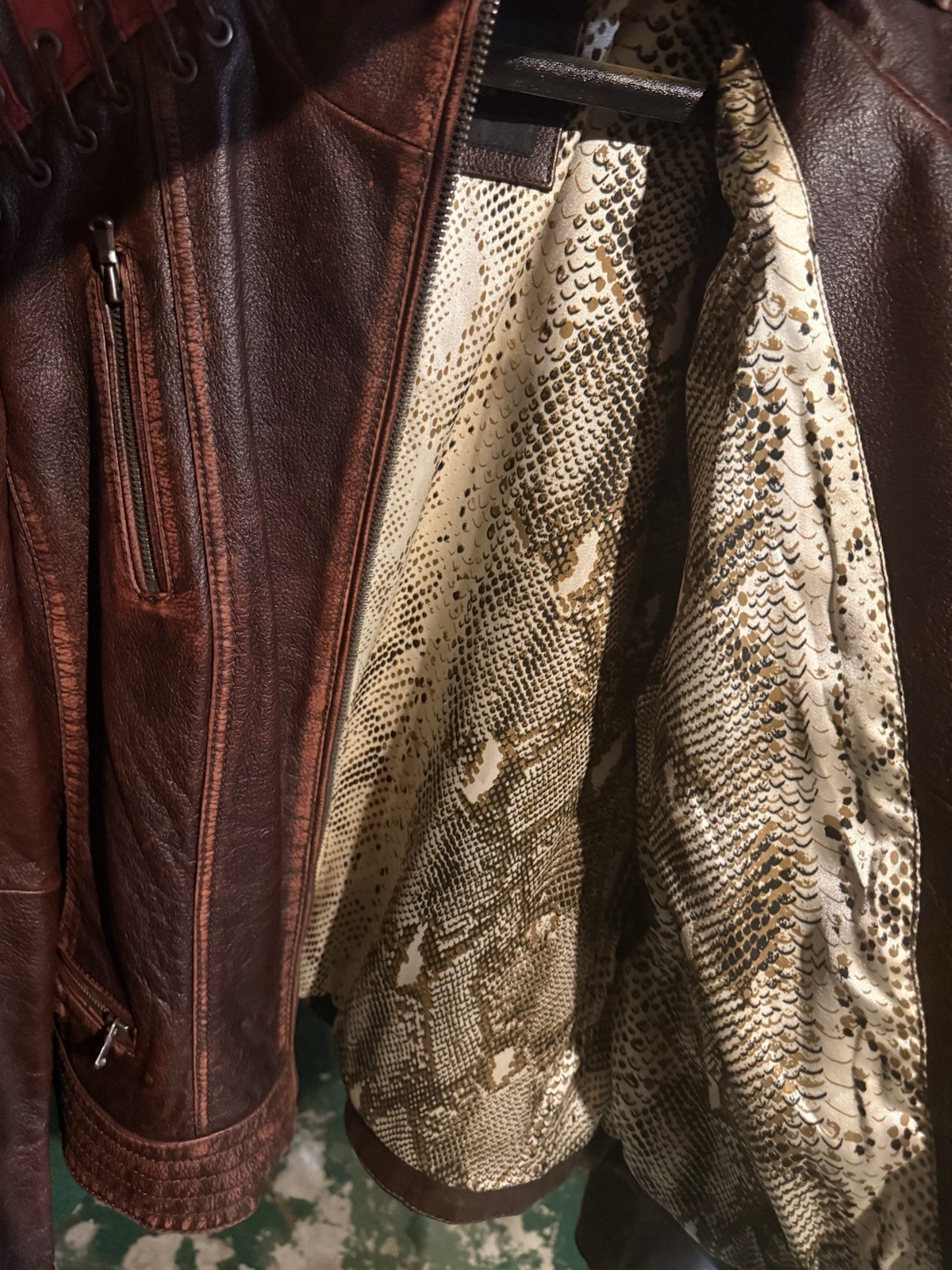 RARE FIND! Bellows Leather XXL Brown Lined Zip Stand-Up Collar Motorcycle Jacket