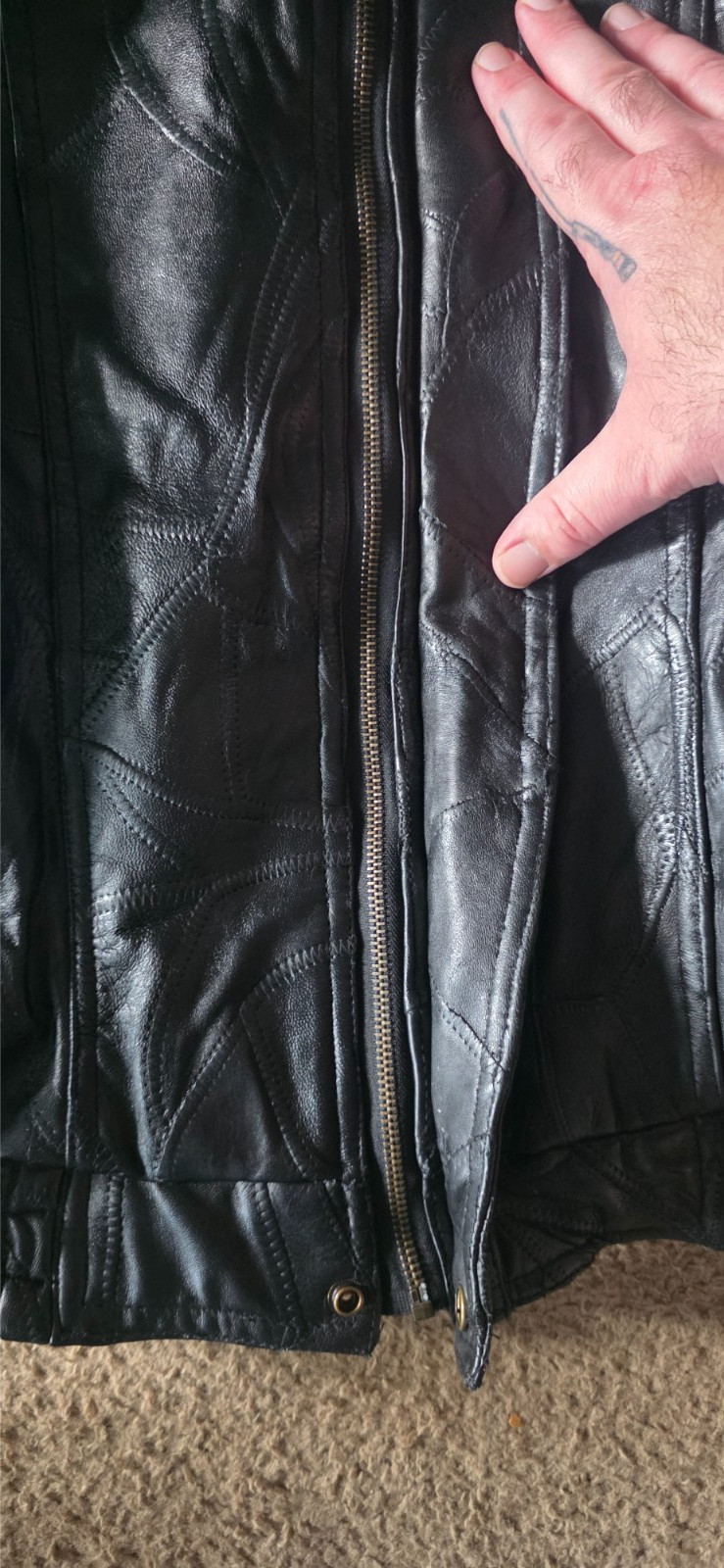 3XL italian stone design leather bomber jacket,Patchwork stitching, Metal zipper