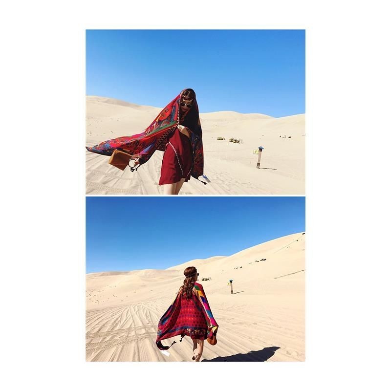 Boho Red Cotton Linen Scarf Shawl Wrap Lightweight Cover for Summer Travel Sun