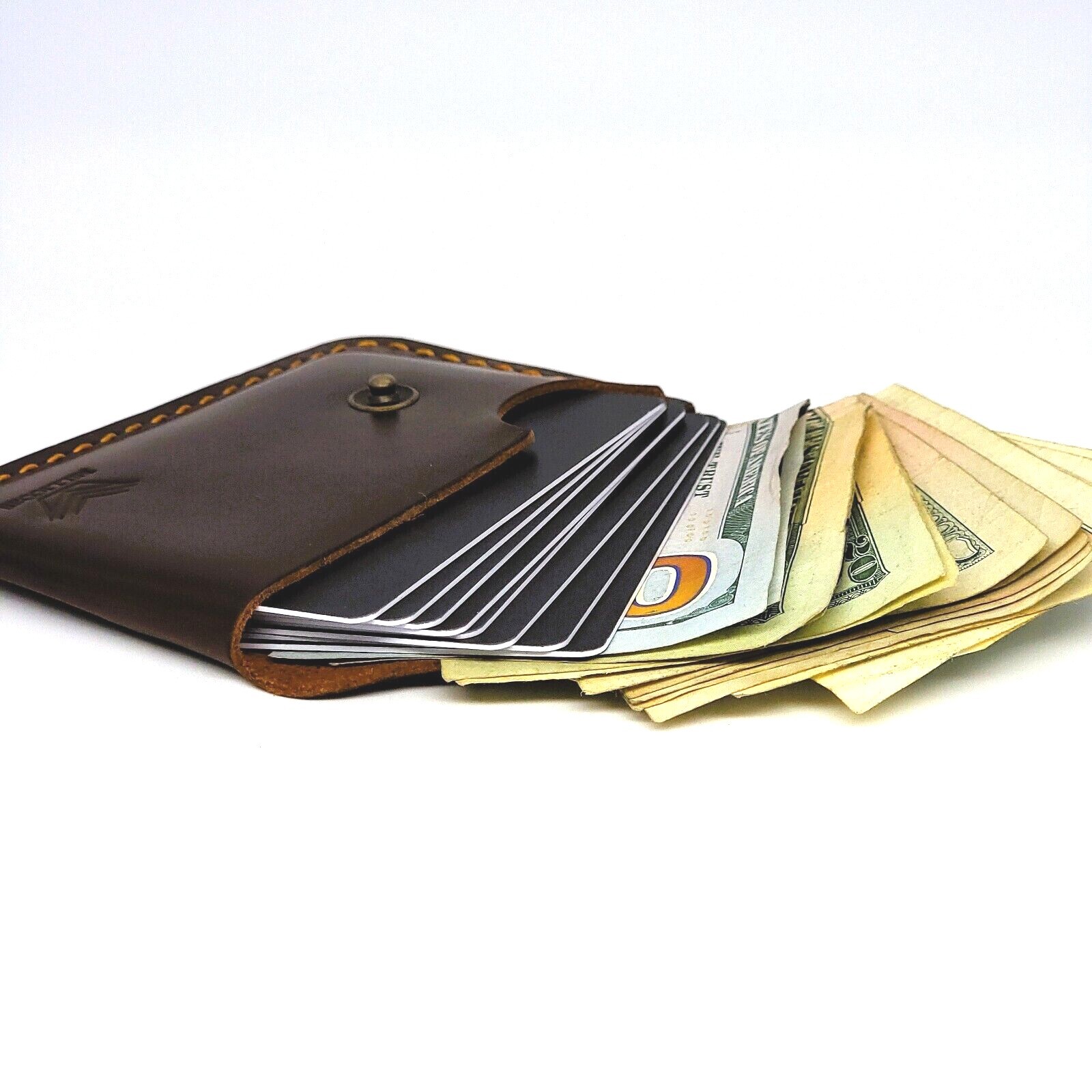 Compact Cards Holder Wallet Front Pocket Snap Leather Wallet Case Gift Engraving