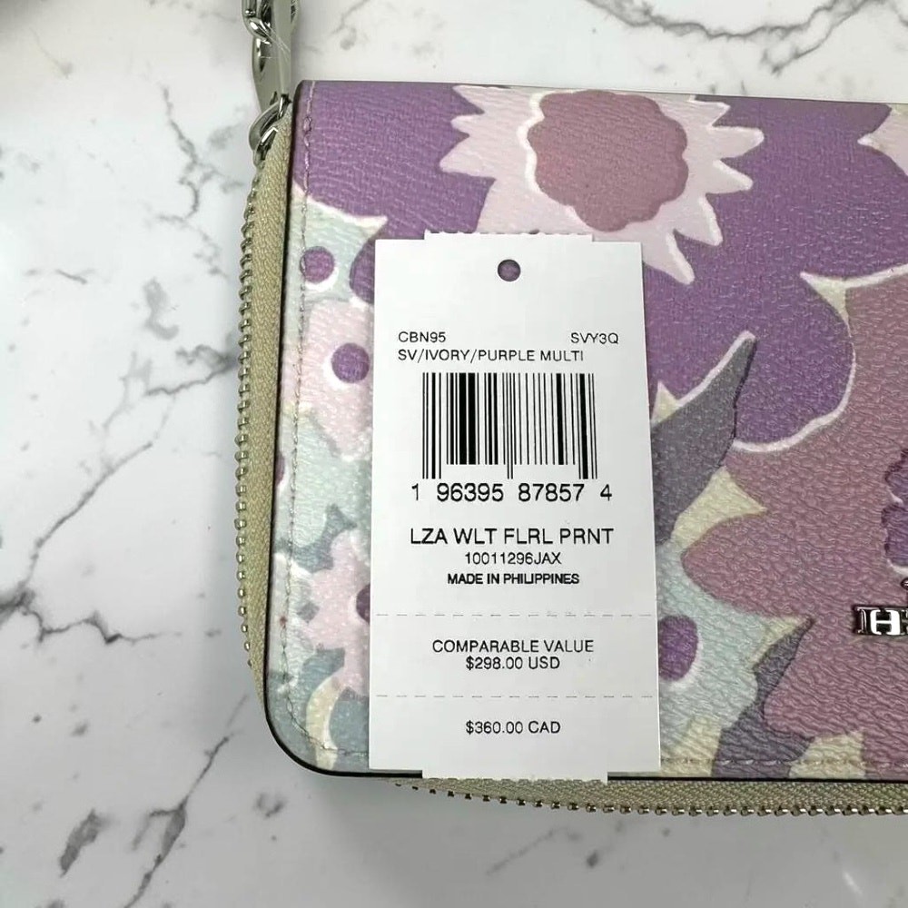 Coach Long Zip Around Wallet With Floral Print in Purple and Ivory CBN95
