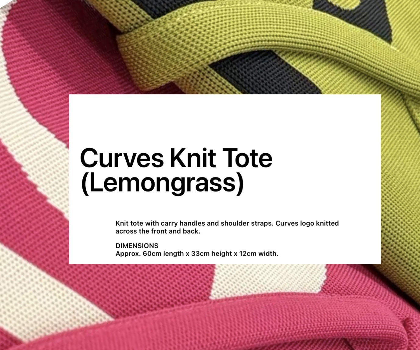 The Curves Tote by Sean Brown – Lemongrass – Brand New
