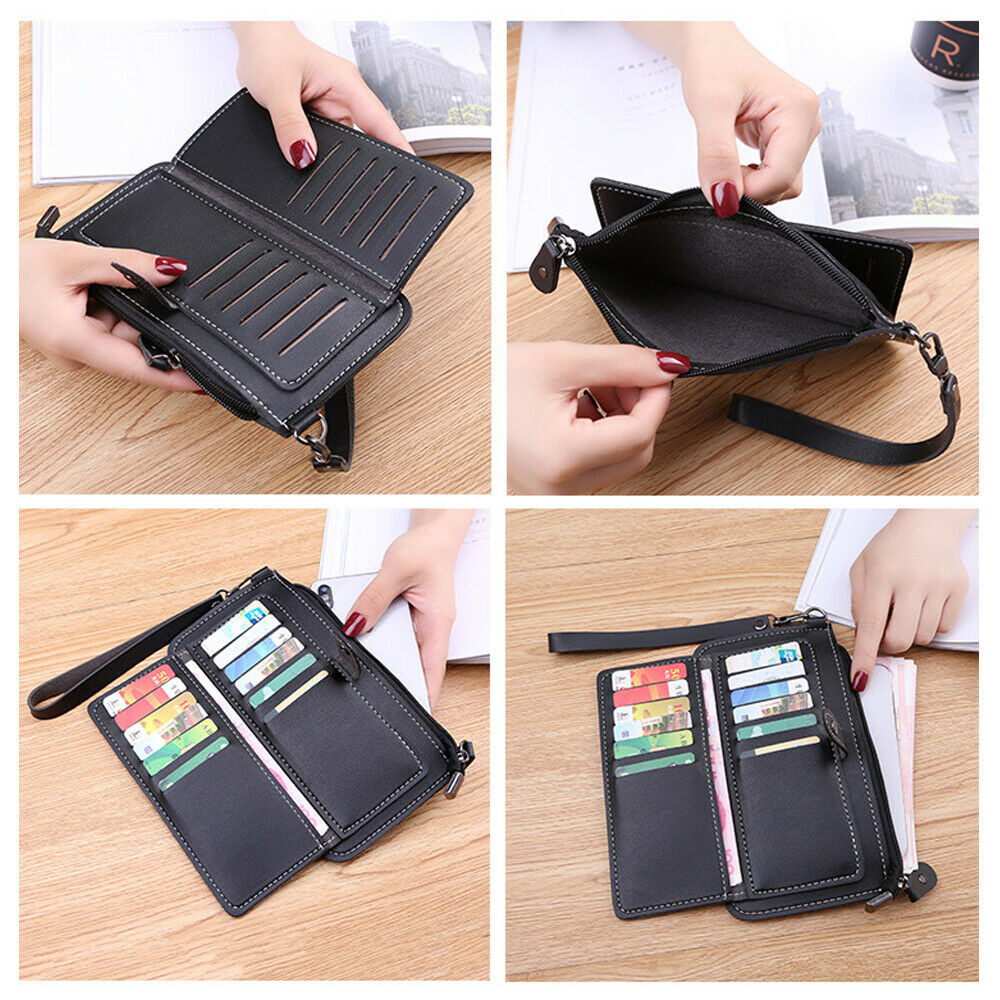 Women Leather Clutch Wallet Fashion Zip Long Purse Card Holder Phone Handbag