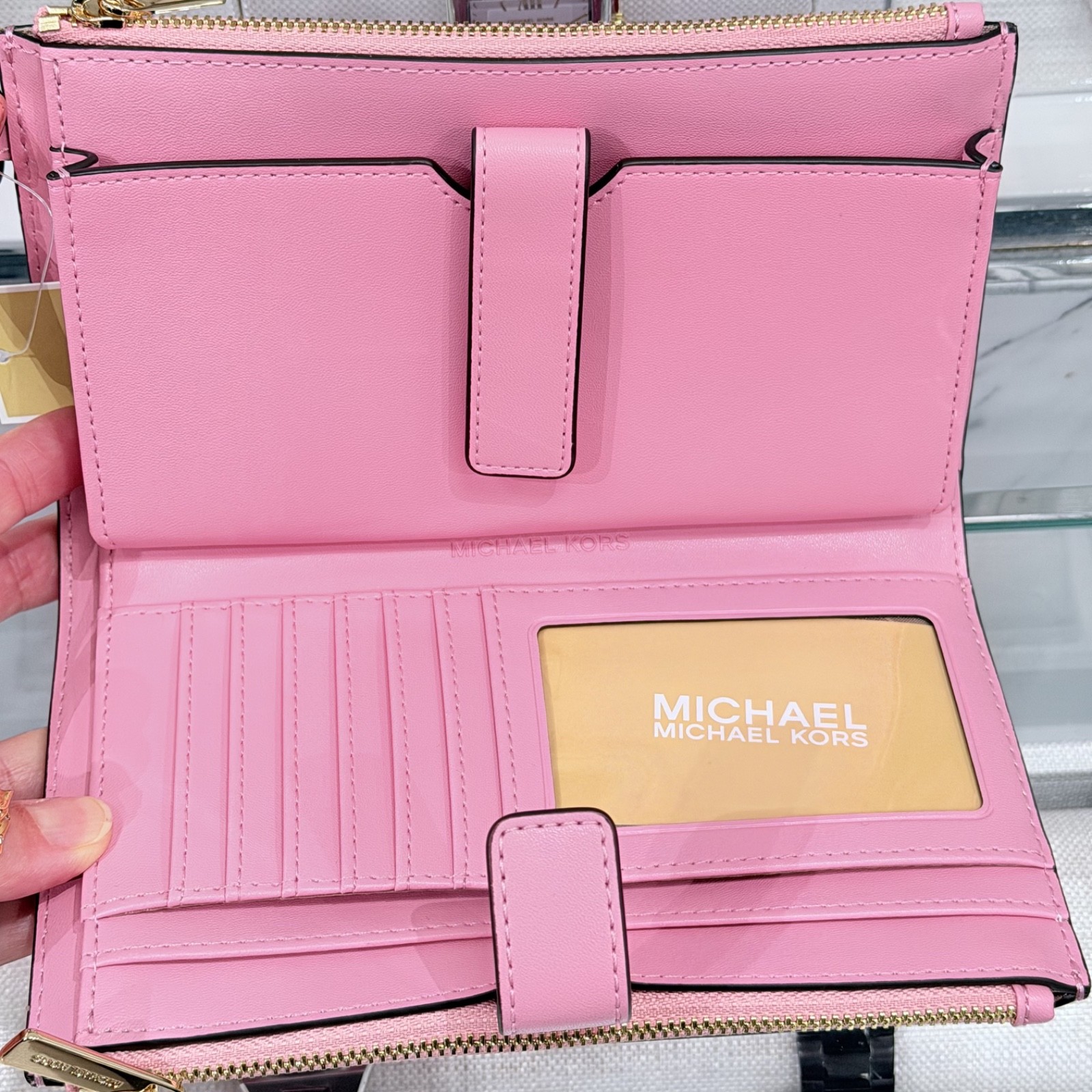 Michael Kors Jet Set Travel Double Zip Wristlet Wallet MK Logo Ombre Carnation