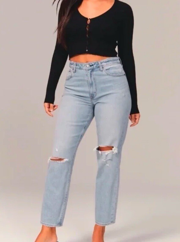 Abercrombie & Fitch Sz 28 6S The Mom High Rise Curve Love Distressed Jeans
