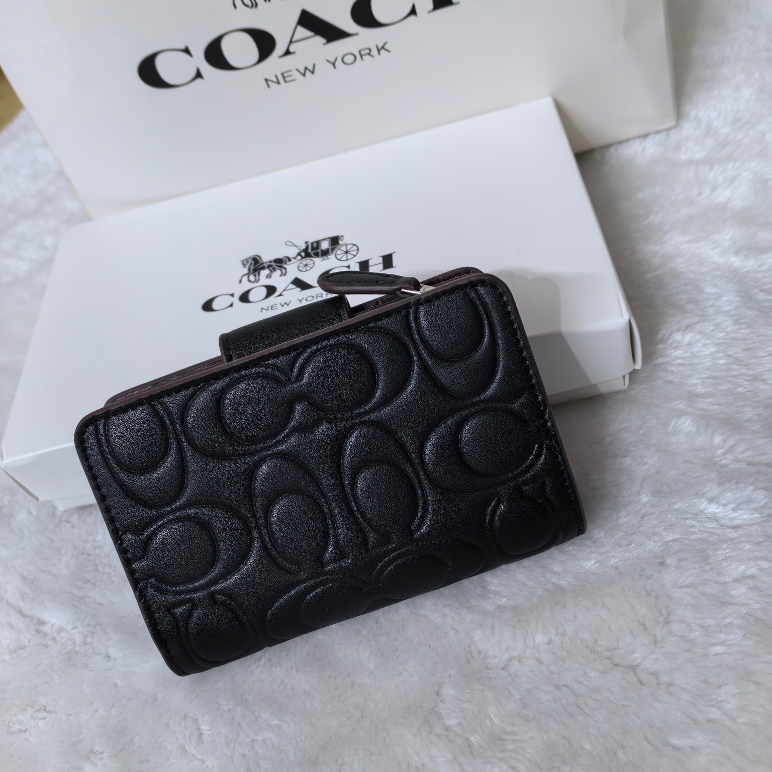COACH Medium Corner Zip Wallet With Signature CM241 Black outlet New