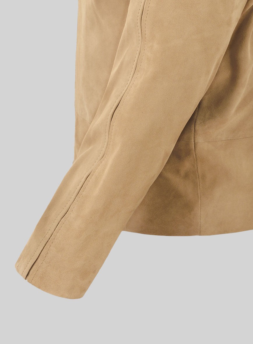 Men’s Beige Tan Suede Leather Jacket Minimalist Slim Fit Luxury Zip Bomber Coat
