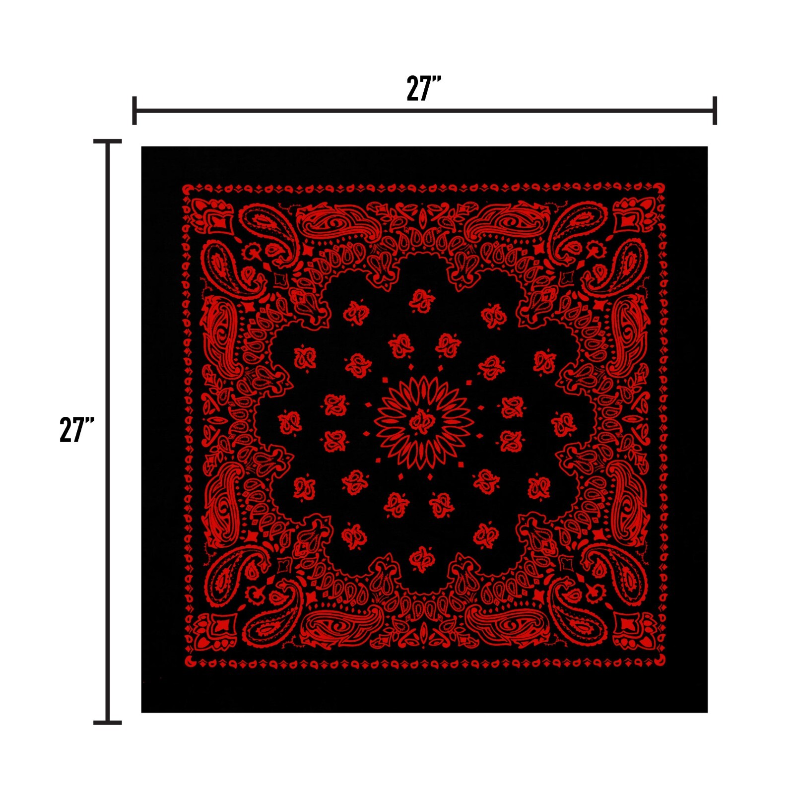 Rothco Jumbo Trainmen Paisley Bandana Cotton Black Red Headwrap FaceCover 27X27