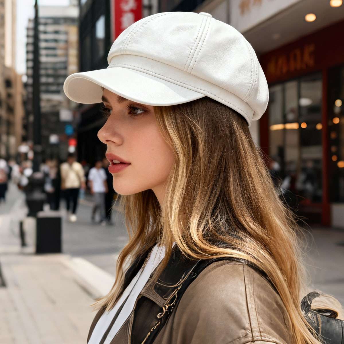 Fashion Women Men PU Leather Baker Boy Peaked Cap Newsboy Hat Visor Cap Hats NEW