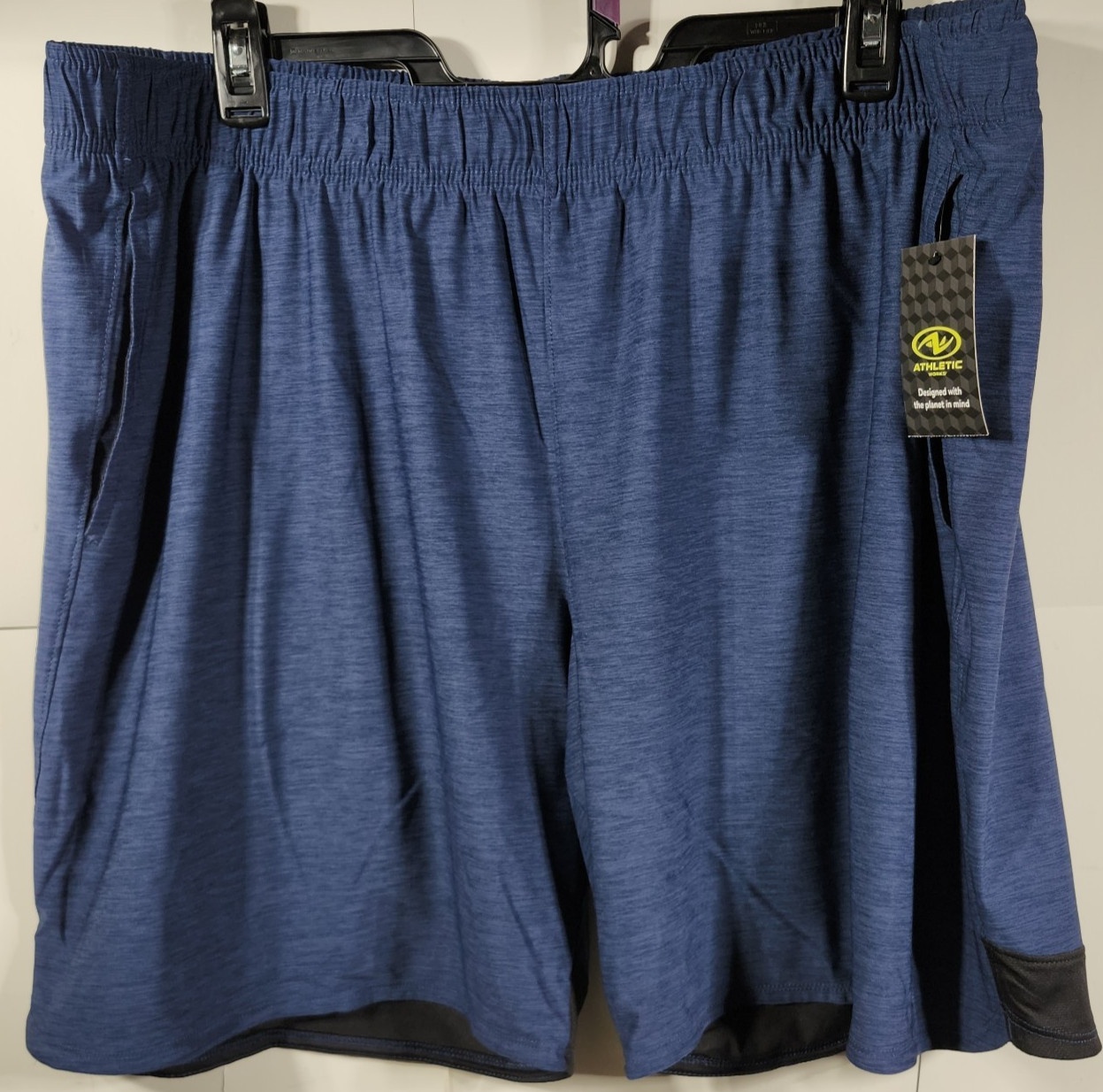 Athletic Works Men’s 2XL Shorts Blue Elastic Waist Stretch 9″ Inseam w/ Pockets