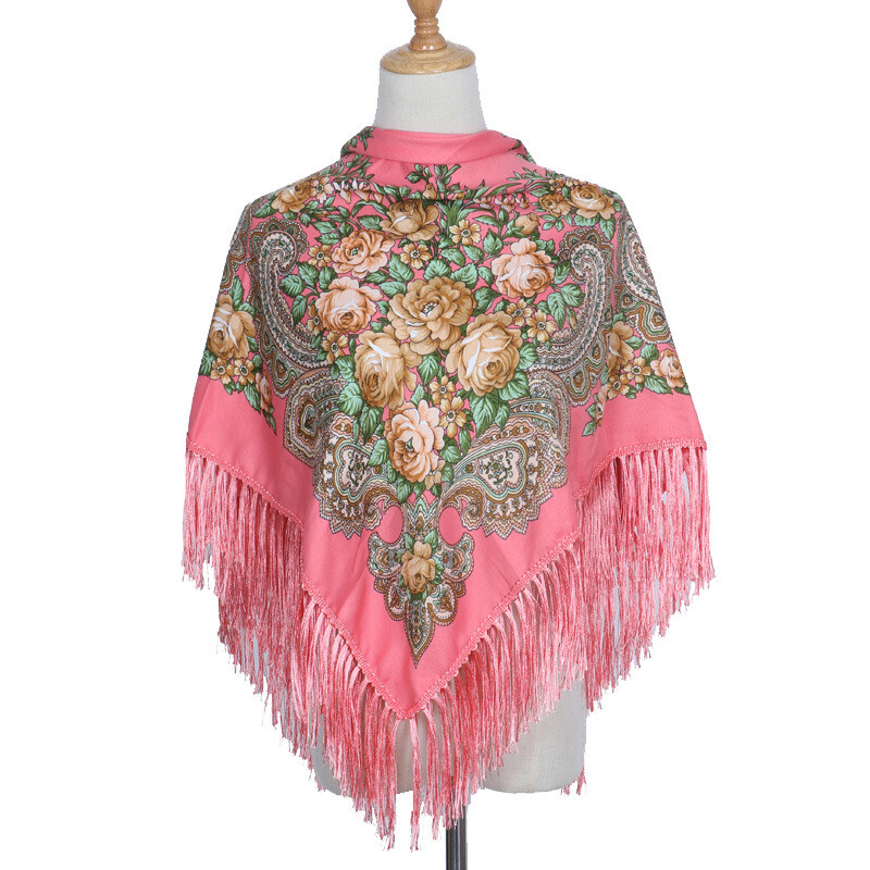 Ethnic Style Shawl Print Square Scarf Cotton Scarf Retro Tassel Shawl Women