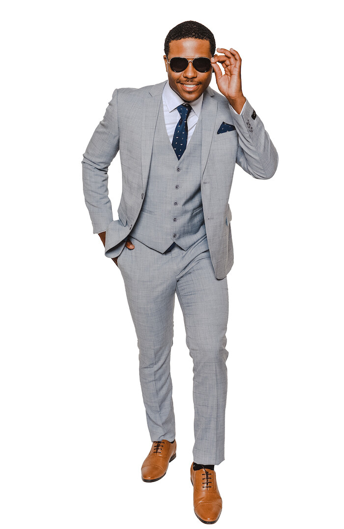 Slim Fit SILVER 3 Piece Vested 2 Button Windowpane Notch Lapel By AZARMAN 16308
