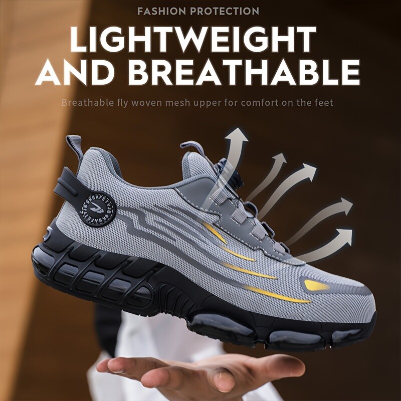 Men Safety Toe Work Shoes Rotating Buckle Breathable Non-Slip Steel Toe Sneakers