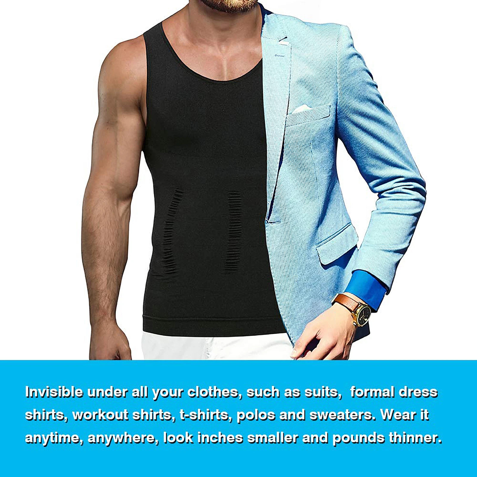 Mens Slimming Body Shaper Belly Chest Compression Vest Girdle T-Shirt Tank Top