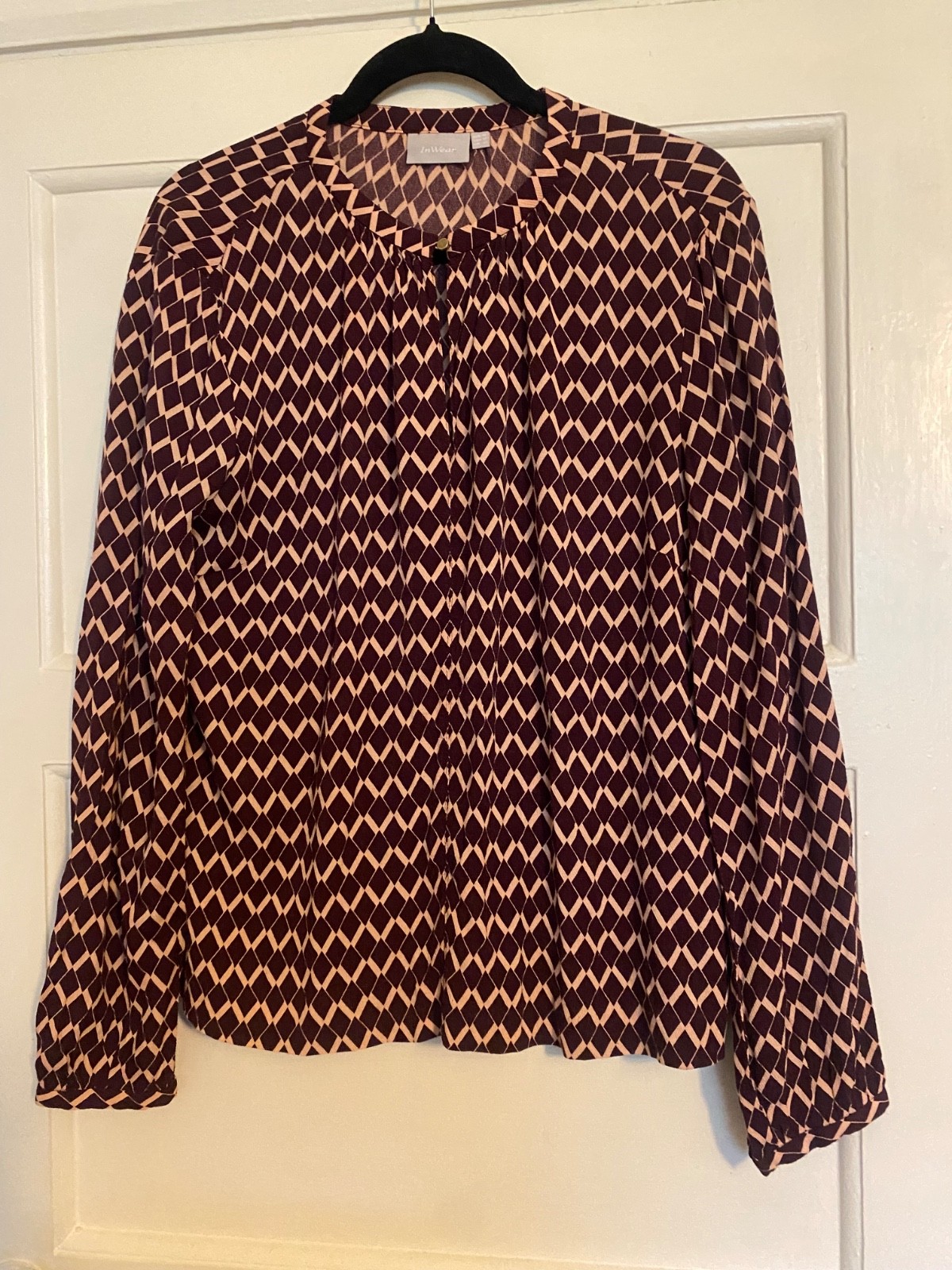 90s Minimalist Blouse Sz 12 Retro Geometric Artsy Basic Capsule Lagenlook InWear