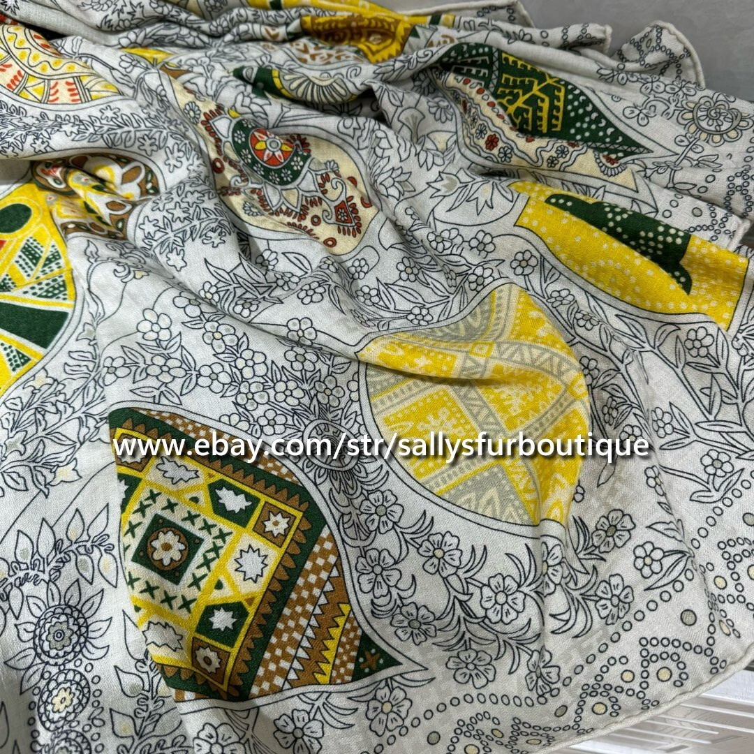 Sallys Jacquard 70% Cashmere 30% Silk Leaves Print Double Face Shawl Scarf 53″